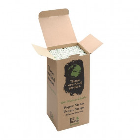 Pailles en papier compostables Fiesta Green rayées vert et blanc