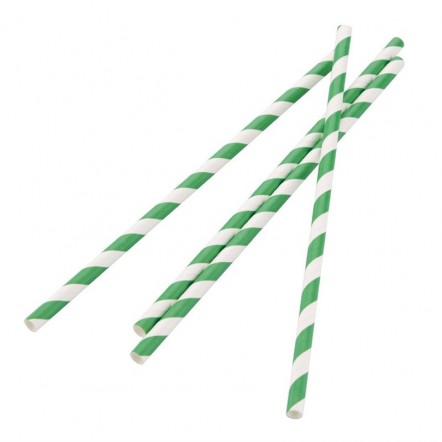 Pailles en papier compostables Fiesta Green rayées vert et blanc