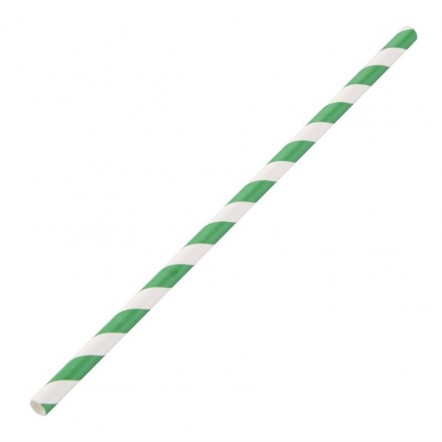 Pailles en papier compostables Fiesta Green rayées vert et blanc
