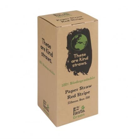 Pailles en papier compostables Fiesta Green rayées rouge et blanc