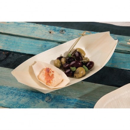 Plats biodégradables en peuplier pirogue Fiesta Green 190mm