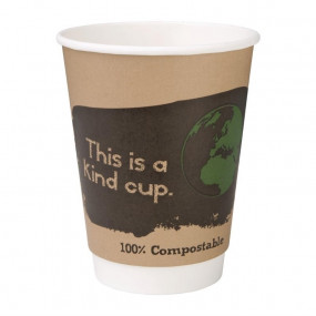 Gobelets boissons chaudes compostables en PLA double paroi Fiesta Green 355ml (x500)