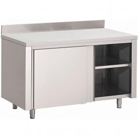 Table armoire inox avec portes coulissantes et dosseret Gastro M 1800 x 700 x 850mm