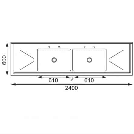 Evier en acier inoxydable Vogue - 2400 x 600mm
