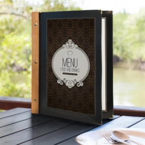 Protège-menus en bois Securit noir A4