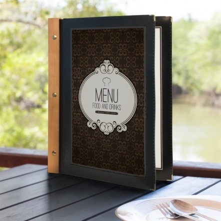 Protège-menus en bois Securit noir A4