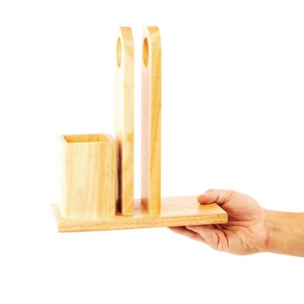 Support porte-menus en bois avec pot à couverts Olympia