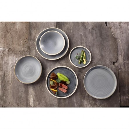 Assiettes plates bord droit granit bleu Olympia Canvas 18 cm