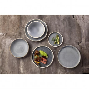 Assiettes plates bord droit granit bleu Olympia Canvas 25 cm