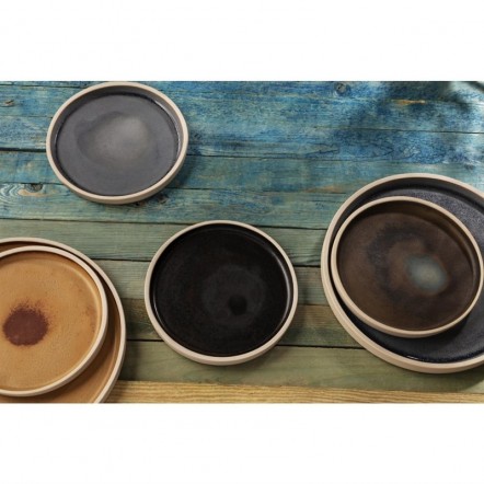 Assiettes plates bord droit granit bleu Olympia Canvas 25 cm