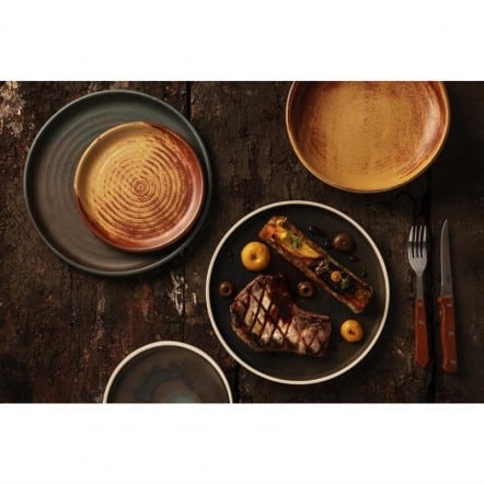 Assiettes plates bord droit vert bronze Olympia Canvas 18 cm