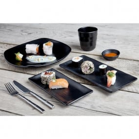 Assiettes plate noire en mélamine Fusion Kristallon 25 cm (x6)