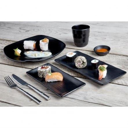 Assiettes plate noire en mélamine Fusion Kristallon 25 cm (x6)