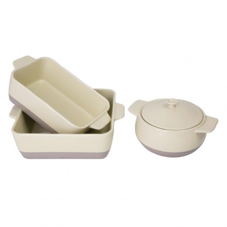 Plat à rôtir rectangulaire crème et taupe Olympia 2,5L