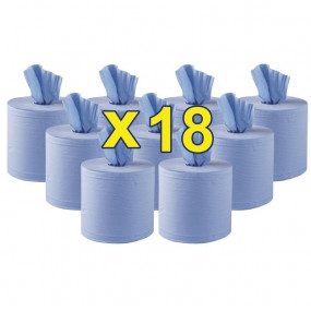 Essuie-mains x18 2 plis à dévidage central contact alimentaire Jantex bleu
