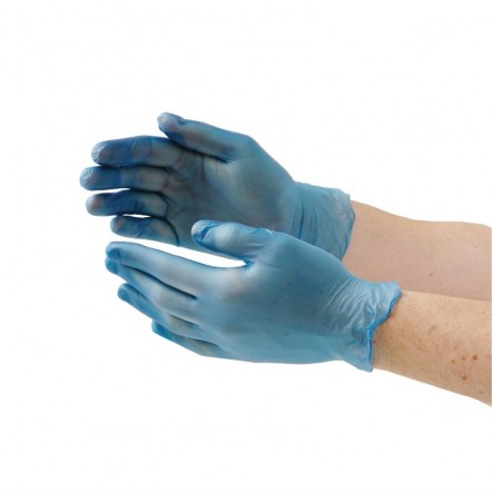 Gants alimentaires en vinyle poudré Vogue bleus M