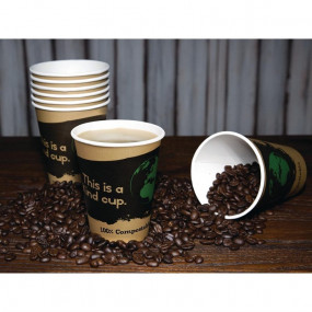 Gobelets boissons chaudes PLA simple paroi compostables 34 cl Fiesta Green (x1000)