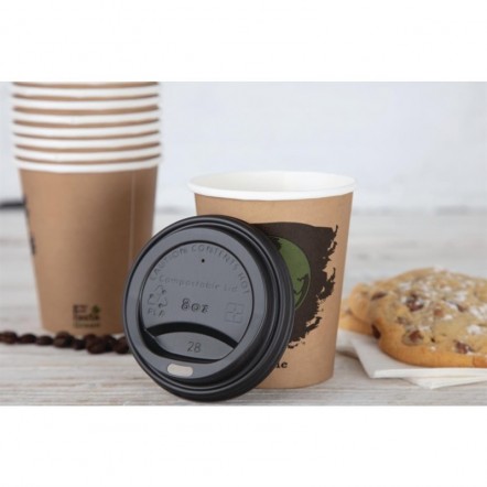 Couvercles gobelets boissons chaudes CPLA compostables Fiesta Green 225 ml (lot de 1000)