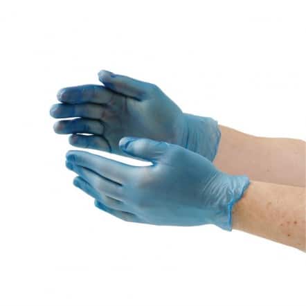 Gants alimentaires en vinyle non poudrés Vogue bleus M