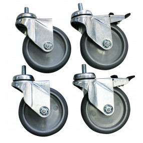 KIT DE ROUES POUR TABLES D.100 MM CHAPE ZINGUEE PIVOTANTES DONT 2 A FREINS POUR TUBE 40X40