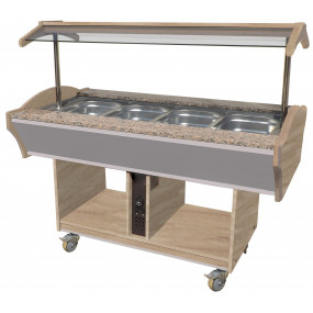 BUFFET BAIN-MARIE CENTRAL CHAUFFANT, +30/+90°C, CUVE 4GN1/1-150, PORTE-ASSIETTES GRANIT