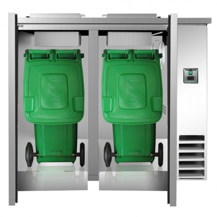 CELLULE A DECHETS REFRIGEREE, INT. ET EXT. INOX, GAZ R600A, +4/+10°C, ISOLATION 45 MM, 2 PORTES