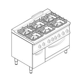 Fourneau 6 Feux / Four Gaz Gn 2/1 + Placard - FU013304