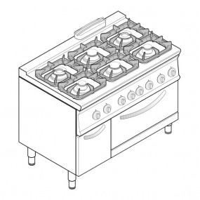 Fourneau 6 Feux / Four Électrique Gn2/1 + Placard - FU013310