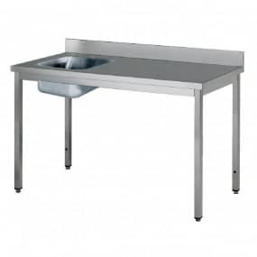 Table adossée inox avec bac profondeur 700 mm - Longueur (mm) - 2000, Disposition bac - Bac à gauche