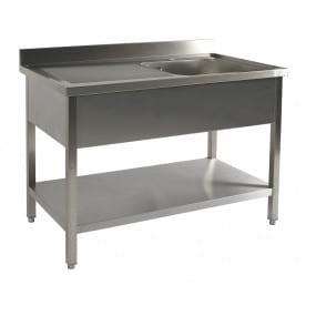 Table adossée inox avec bac profondeur 700 mm - Longueur (mm) - 1200, Disposition bac - Bac à droite