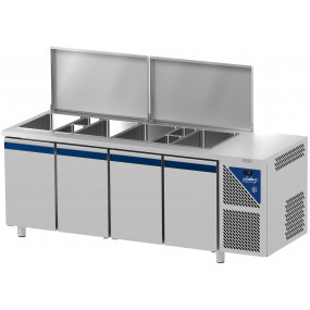 Saladette positive +4/+10°C sans groupe logé - 5 GN 1/1 - 630 L - 4 portes pleines - Prof. 700 - Dalmec - SAL704SGC-2