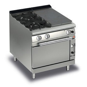 Fourneau - 2 feux vifs gaz sur four électrique - Gamme Queen 900 - 90QTPMFG803SX