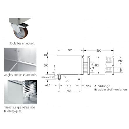 Soubassement réfrigéré positif avec tiroirs - 126,3 L - Nosem - Nombre de tiroirs - 4 demi-tiroirs