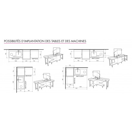 Table avec bac pour machines à capot panier 500 x 500 ou 600 x 500 - PAP712DVF