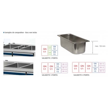 Saladette positive +4/+10°C sans groupe logé - 2 GN 1/1 + 2 GN 1/4 - 300 L - 2 portes pleines - Prof. 700 - Dalmec - SAL702SGC-2