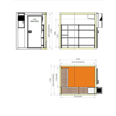 Kit Chambre froide positive, P.2190 mm, 6,62m³