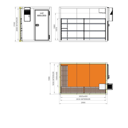 Kit Chambre froide positive, P.2990 mm, 10,36m³
