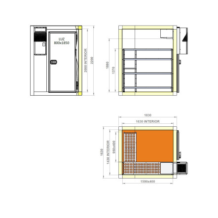 Kit Chambre froide négative, P.1830 mm, 4,66m³