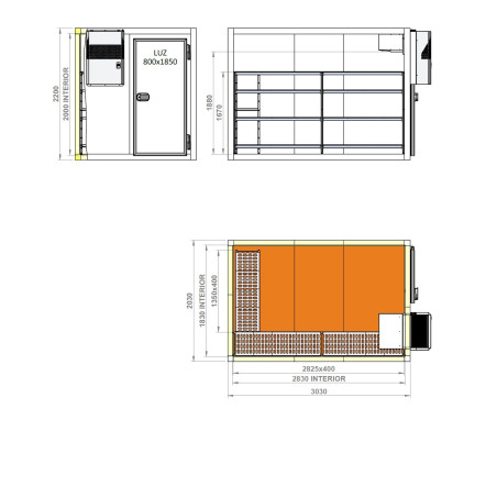 Kit Chambre froide négative, P.3030 mm, 10,36m³