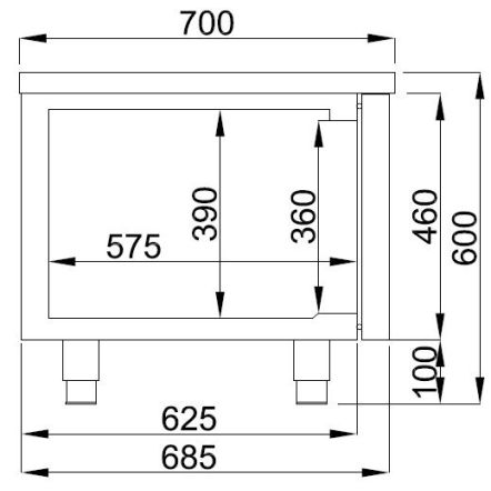 Table réfrigérée à pieds hauts - 280 litres