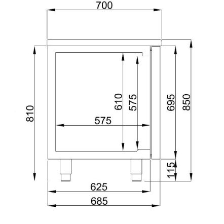 Table réfrigérée positive monobloc 1 porte et 2 tiroirs