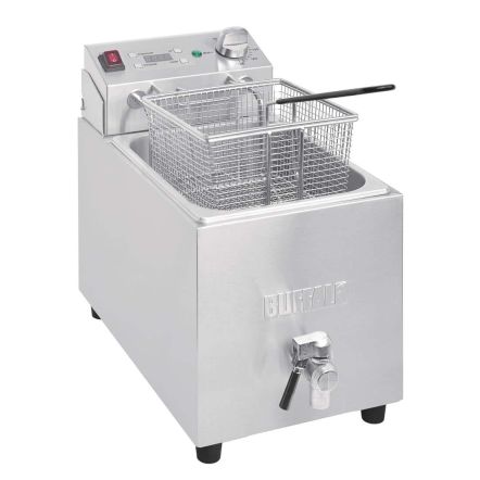 Friteuse électrique professionnelle 8 à 16 litres à poser avec robinet de vidange et minuterie numérique - Buffalo
