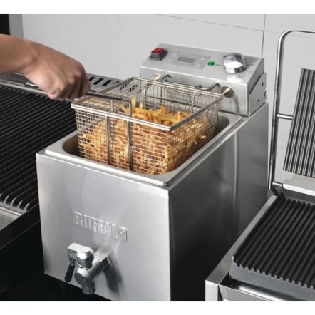 Friteuse électrique professionnelle 8 à 16 litres à poser avec robinet de vidange et minuterie numérique - Buffalo