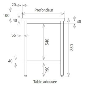 Table démontable avec étagère tout Inox AISI 304 profondeur 600 ou 700 mm longueur 600 à 2000 mm - L2G