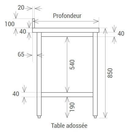 Table démontable avec étagère tout Inox AISI 304 profondeur 600 ou 700 mm longueur 600 à 2000 mm - L2G
