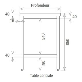 Table démontable avec étagère tout Inox AISI 304 profondeur 600 ou 700 mm longueur 600 à 2000 mm - L2G