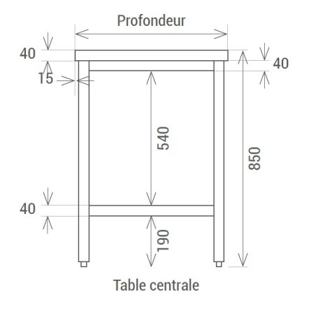 Table démontable avec étagère tout Inox AISI 304 profondeur 600 ou 700 mm longueur 600 à 2000 mm - L2G