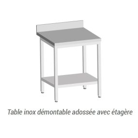 Table démontable avec étagère tout Inox AISI 304 profondeur 600 ou 700 mm longueur 600 à 2000 mm - L2G