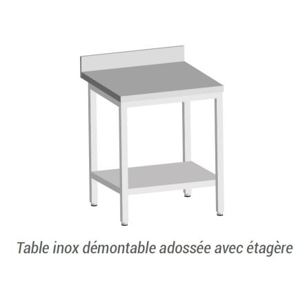 Table démontable avec étagère tout Inox AISI 304 profondeur 600 ou 700 mm longueur 600 à 2000 mm - L2G