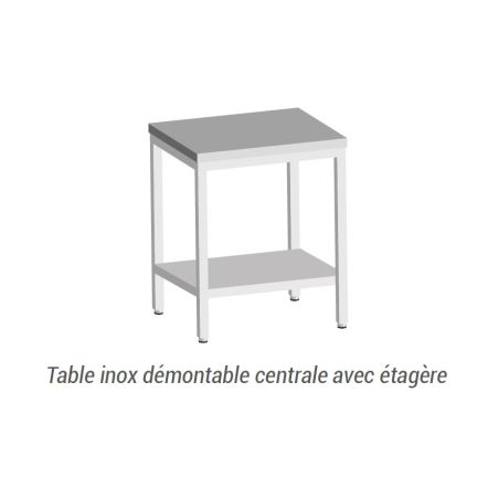 Table démontable avec étagère tout Inox AISI 304 profondeur 600 ou 700 mm longueur 600 à 2000 mm - L2G